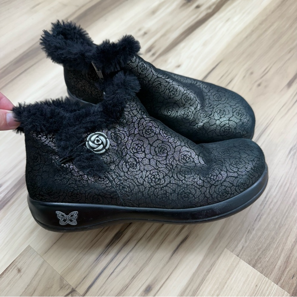 Alegria Black Ankle Boots with Faux Fur Lining
